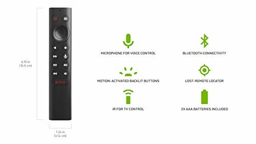 Streaming remote with voice control, Bluetooth, and backlit buttons.